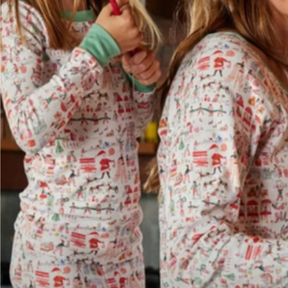 Holiday Print Kids Pajama Set - White with Red & Green